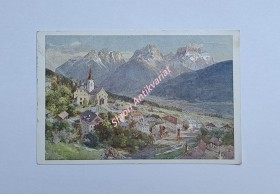 DÖLSACH in Tirol , 712 m über dem Meere, gegen die " UNHOLDEN " Lienzer Dolomiten ( Hochstadel - Laserzgruppe ) Bahnstation für HEILIGENBLUT - GLOCKNERHAUS und Bad " Jungbrunn "