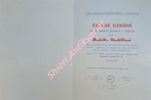 ČESTNÉ UZNÁNÍ SOKOLA 1937